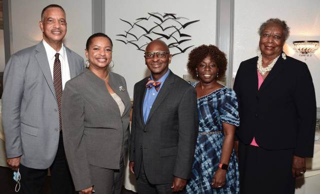 left to right: Dwight Bonds, Executive Director, CAAASA; Dr. Michele Bowers, Chair, NCOEE and President-Elect, CAAASA; Dr. Daryl Camp, CAAASA President; Nabeehah Brumfield, LACABSE President and event speaker, Lillie Tyson Head, daughter of Freddie Lee Tyson, a United States Public Health Service Syphilis Study Victim at Tuskegee and Macon County, Alabama and President, of the Virginia-based, Voices For Our Fathers Legacy Foundation
