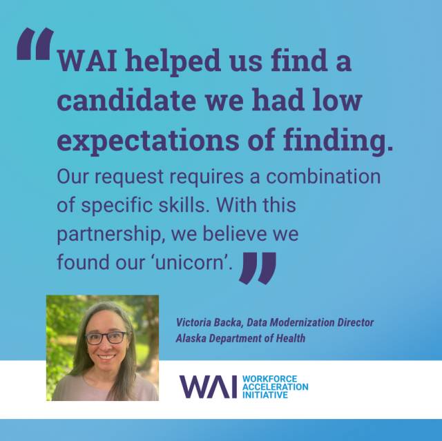 Quote from Victoria Backa: "WAI helped us find a candidate we had low expectations of finding. Our request required a combination of specific skills. With this partnership, we believe we found our 'unicorn.'"