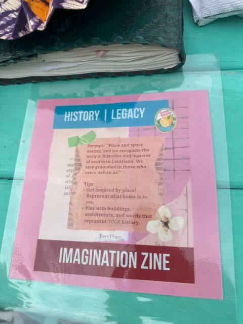 a sign giving prompts about how to create a 'zine.