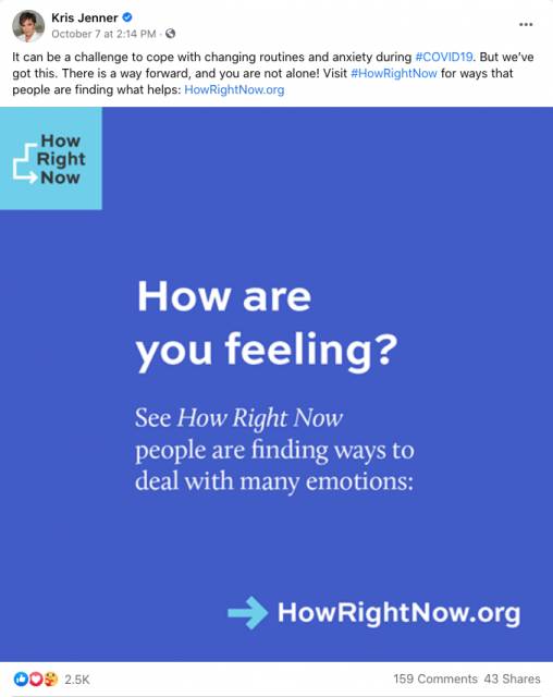 Twitter post by Kris Jenner promoting #HowRightNow