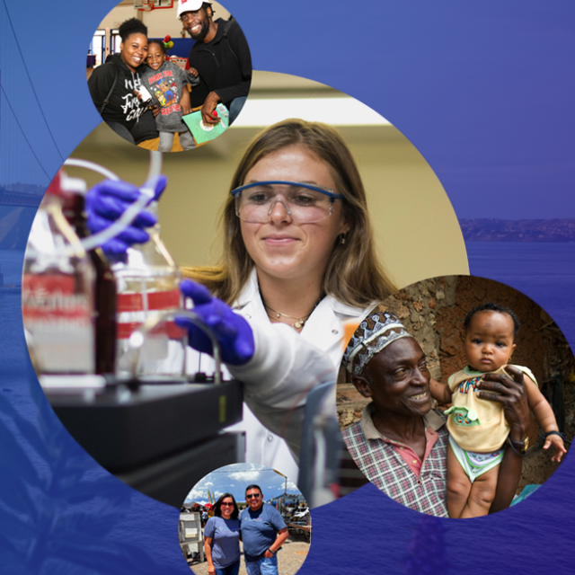 Four different photographs of CDC Foundation programs gathered in a collage on a blue-purple background