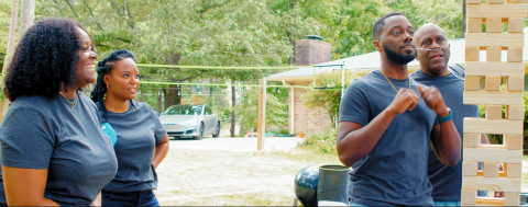 four members of Out of Hand Theater filming "Comfort"
