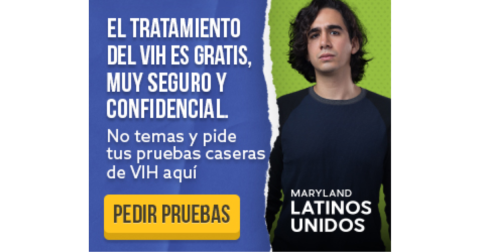 A spanish language flyer with a man standing in front of a green background