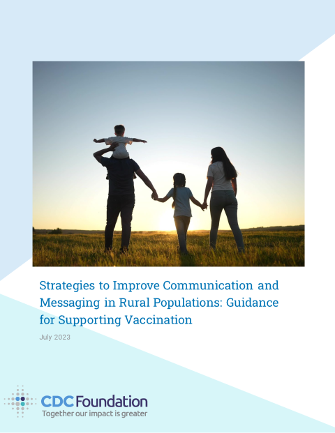 Cover of a rural health communications guide with a picture of a family silhouetted by the sun.