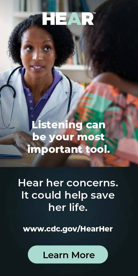 A graphic for the Hear Her project saying "Listening can be your most important tool."
