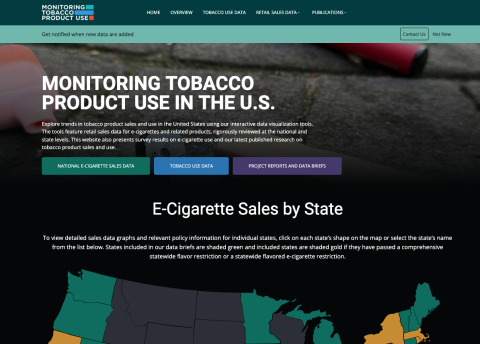 A screenshot of the landing page at tobaccomonitoring.org