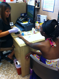 A patient being tested for hepatitis C